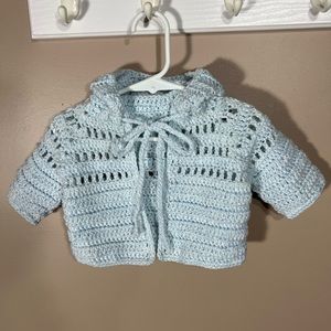 Sweet baby blue sweater. Handmade by Mom. Fits most 6 - 18 mos.